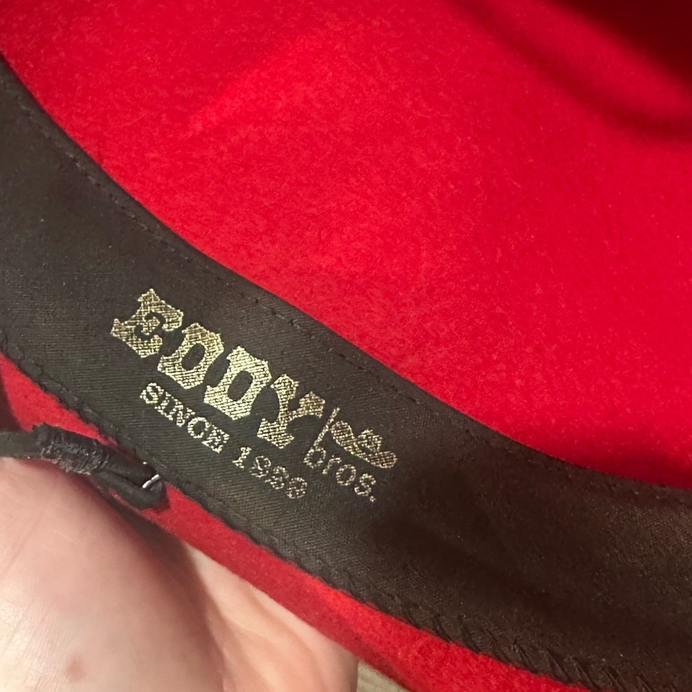 Eddy Bros. Red Wide-Brim Cowboy Hat with Black Band Made in USA - Picture 2 of 5